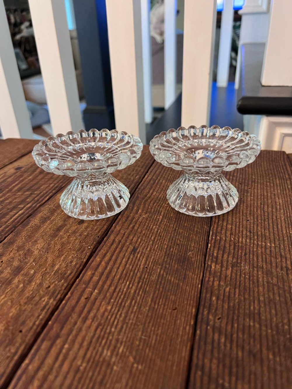 Set of 2 Clear Glass Candle Holders